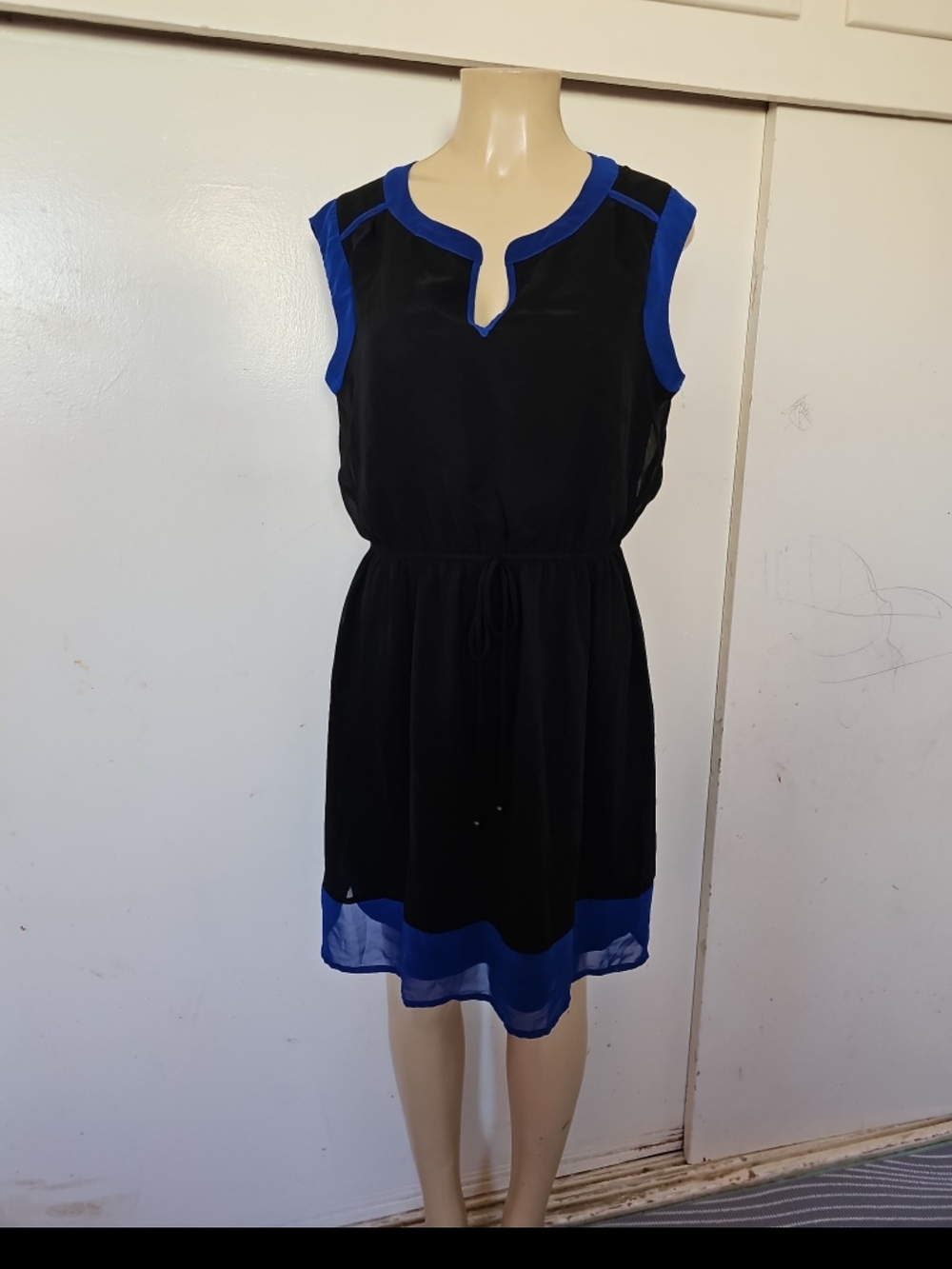 S.L. Fashions Black Dress with Royal Blue Trim